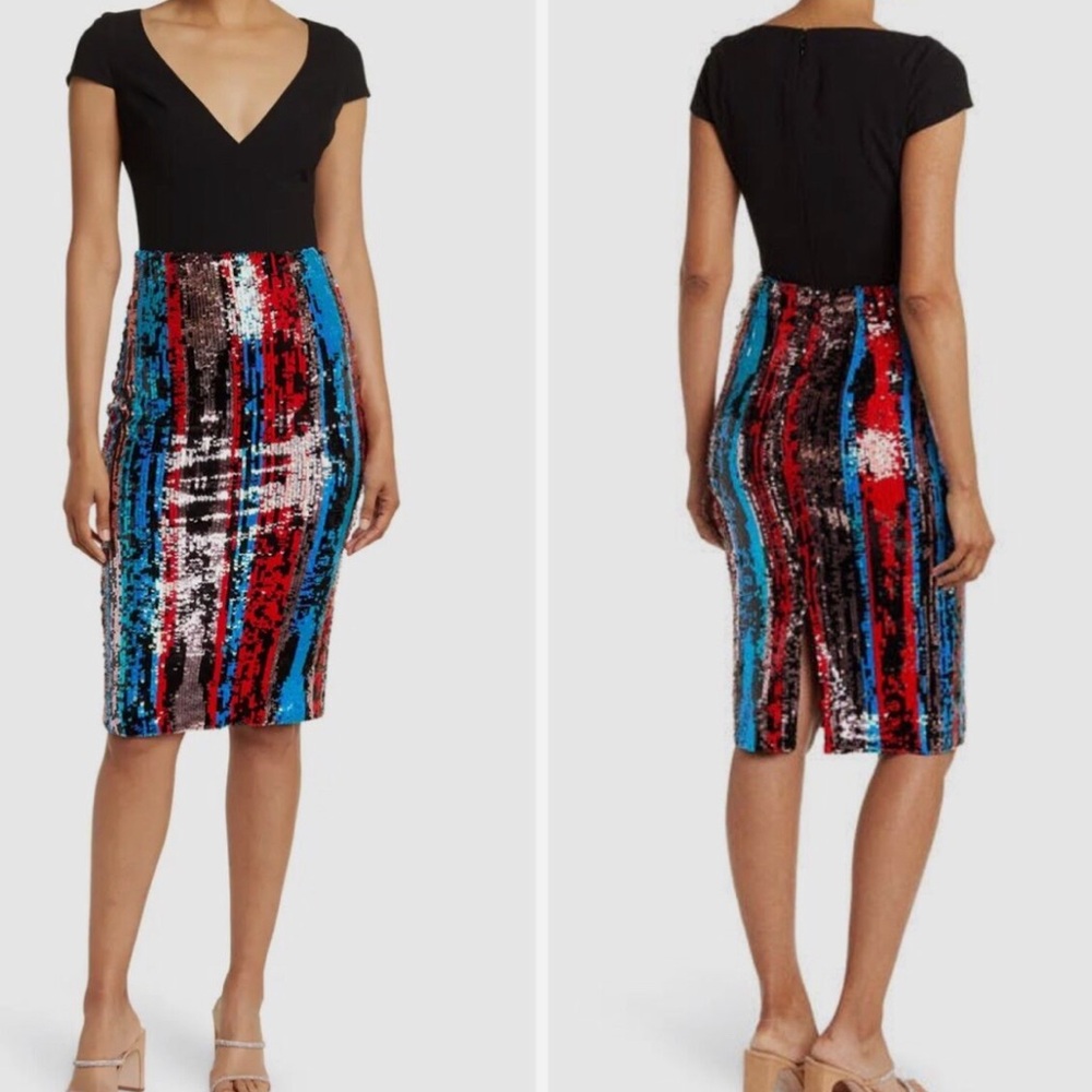 NWT Dress the Population Jaleah Sequined V-neck Midi Dress, size small